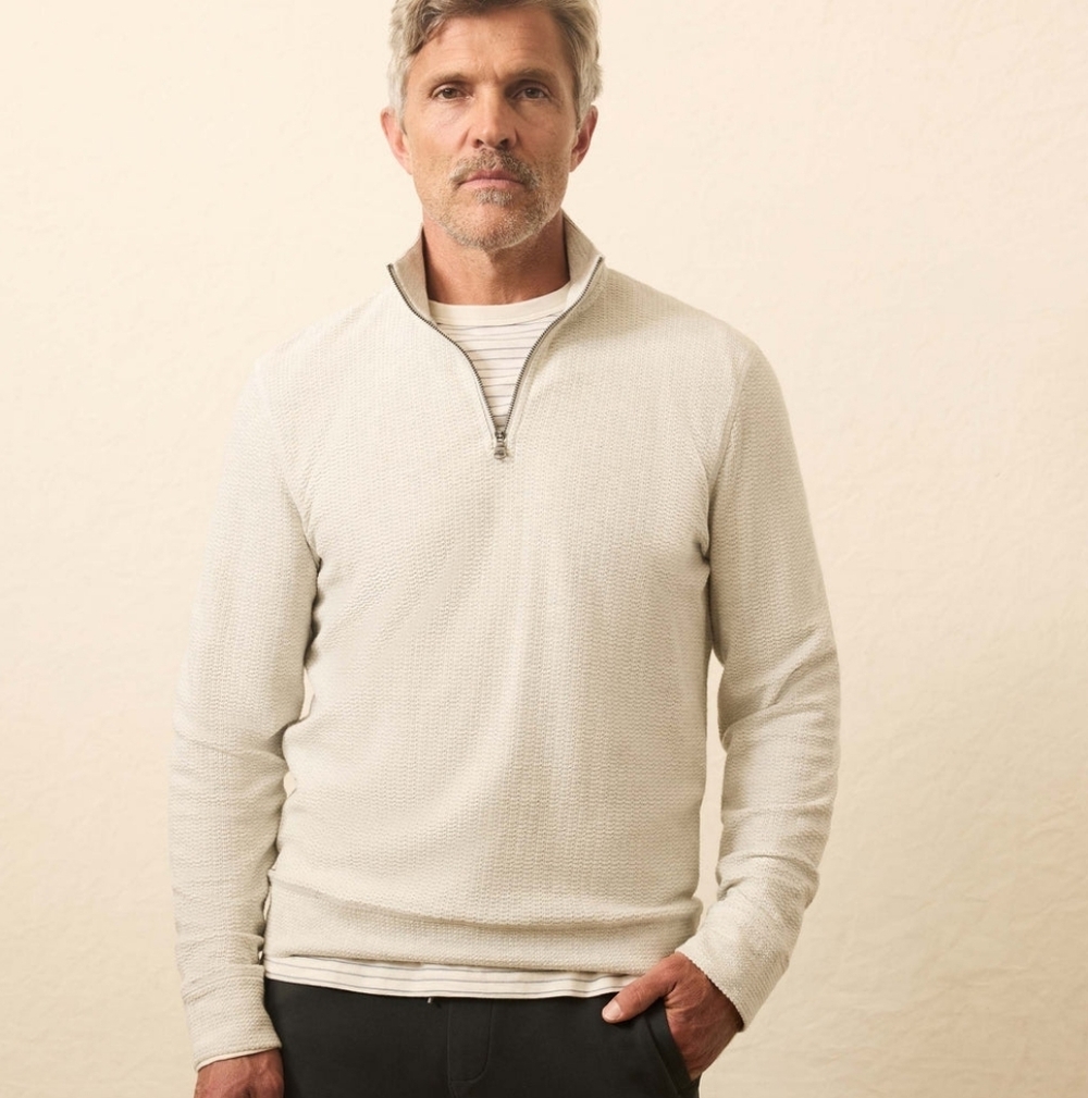 Faherty Men's Textured Knit Quarter Zip - Snow Grey Heather